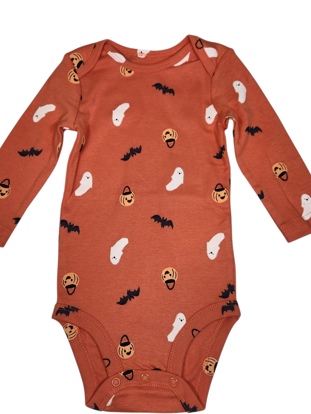 Carter's One Piece Halloween Bodysuit Orange Pumpkins Bats Ghosts Size 3-6